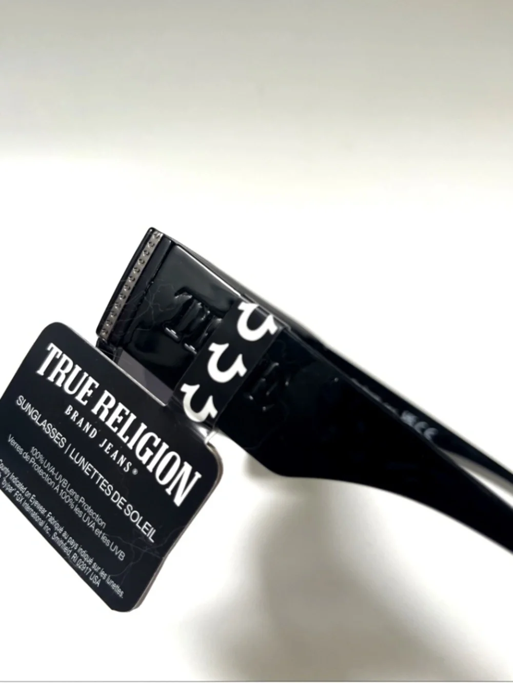 New TRUE RELIGION Shield Sunglasses Black Embossed Logo Acetate Glossy